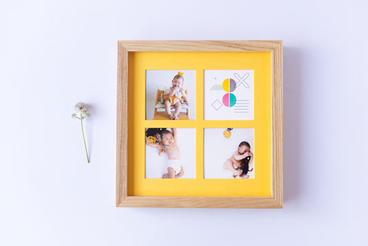 かざるアルバム・４つ窓／Yellow１枚＋α（額＋写真フレーム＋写真プリント）